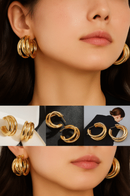 Metallic Punk Oval Hoop Earrings for Women – Geometric U-Shaped Minimalist Daily Wear Jewelry – Buy 1 Get 1 Free with Free Home Delivery in Pakistan