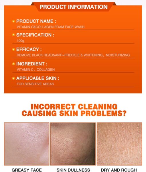 Vitamin C Foam Face Wash – Anti-Freckles, Deep Cleansing, Blackhead Remover | 100g | Free Delivery - Image 9