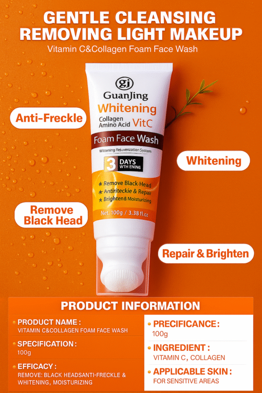 Vitamin C Foam Face Wash – Anti-Freckles, Deep Cleansing, Blackhead Remover | 100g | Free Delivery - Image 4