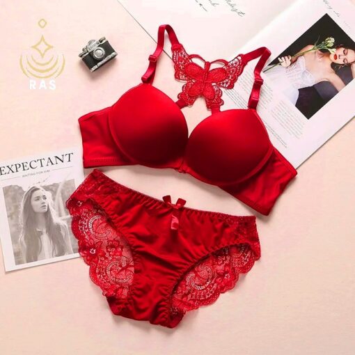 Elegant Butterfly Back Push-Up Bra & Panty Set – Front Closure, Comfortable Everyday Lingerie