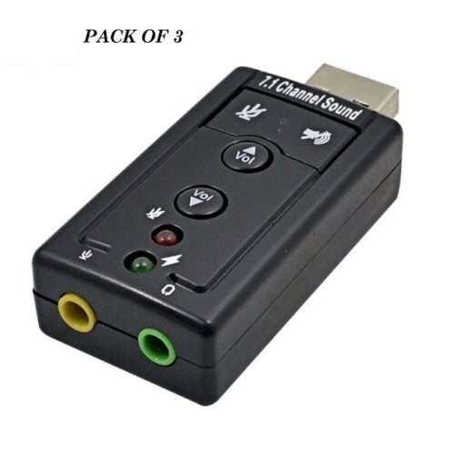 Pack of 3 USB 7.1 CH External Sound Card Adapters – 3D Audio with 3.5mm Jack