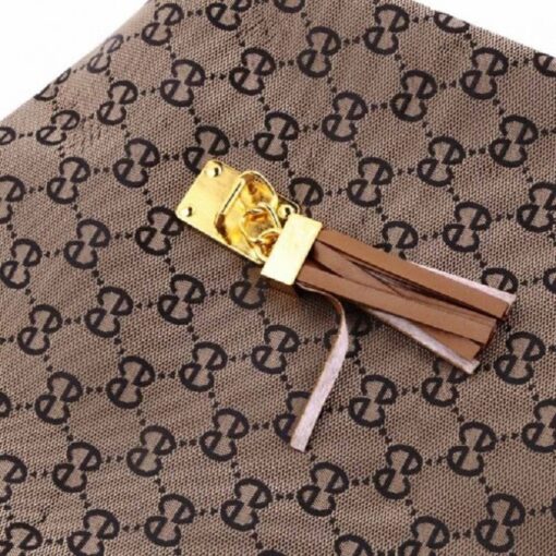 Stylish Faux Leather Shoulder Bag for Women – Iconic Pattern, Golden Chain, Rich Brown - Image 9
