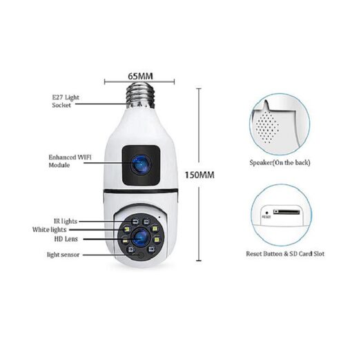 Wireless 360° PTZ Smart Bulb Camera – 4MP Dual Lens | 1080P HD | Night Vision | Two-Way Audio | IP WiFi Surveillance - Image 14