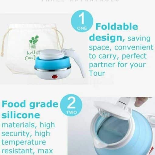 Fast-Boiling Portable Electric Travel Kettle-Foldable & Collapsible Silicone Bottle-Random Color 600ml - Image 5