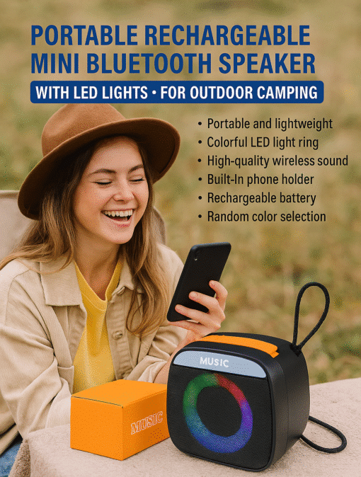 Portable Mini Bluetooth Speaker with LED Lights – Rechargeable & Wireless