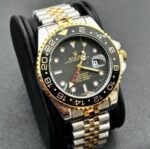 Men’s Luxury GMT Style Watch – Black & Green Bezel, Stainless Steel, Quartz (40–41mm)